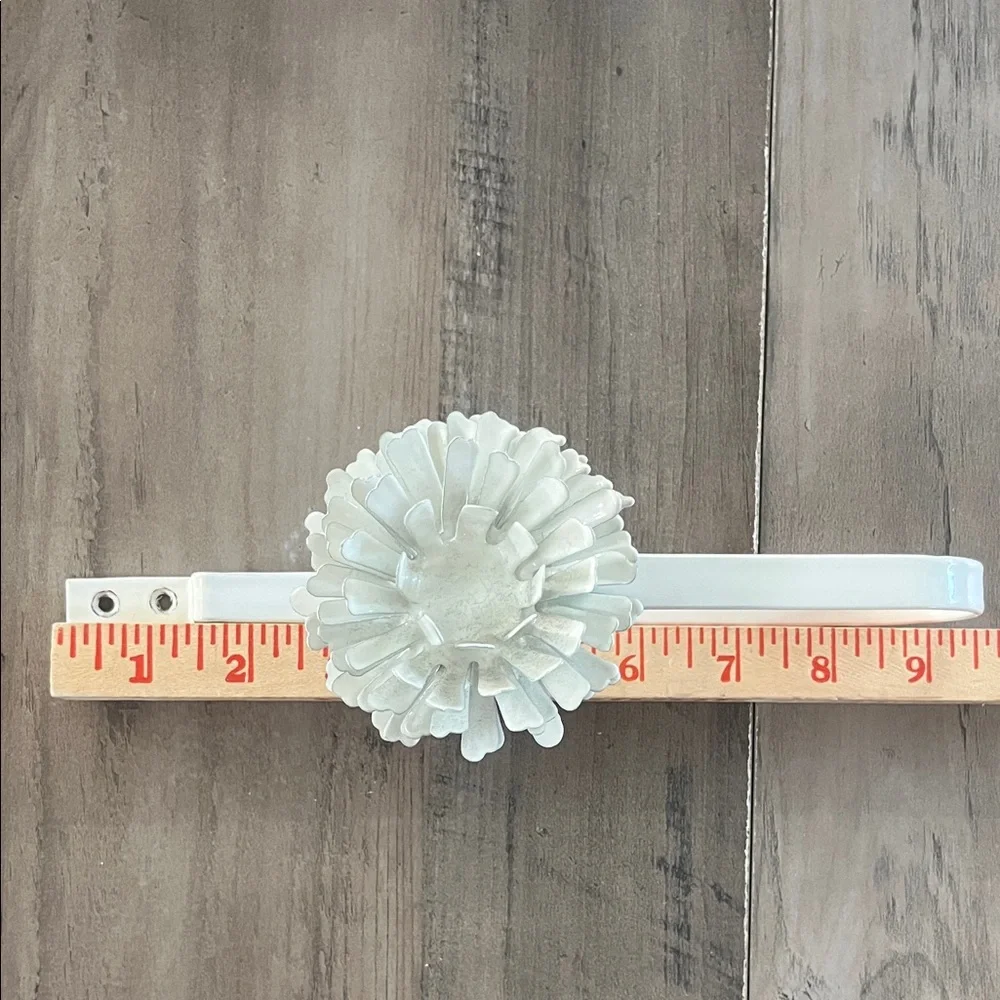 Set of Four White Metal Curtain Tie Back Hooks with Floral Design